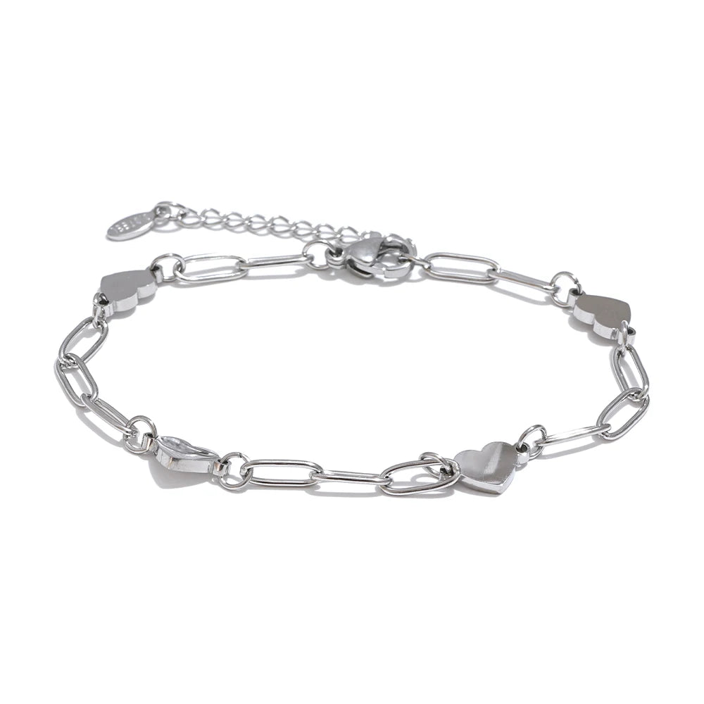 Yhpup Fashion Stainless Steel Heart Handmade Chain Bracelet Bangle Waterproof Daily Charm Wrist Jewelry Bijoux Femme
