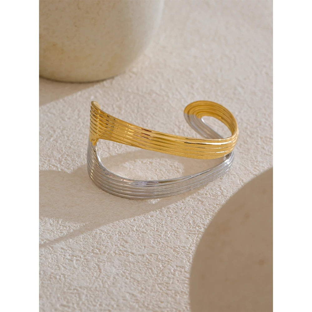 Yhpup Personalized Stainless Steel Metal Hollow Geometric Cuff Open Minimalist Fashion Bracelet Bangle for Women Wrist Jewelry
