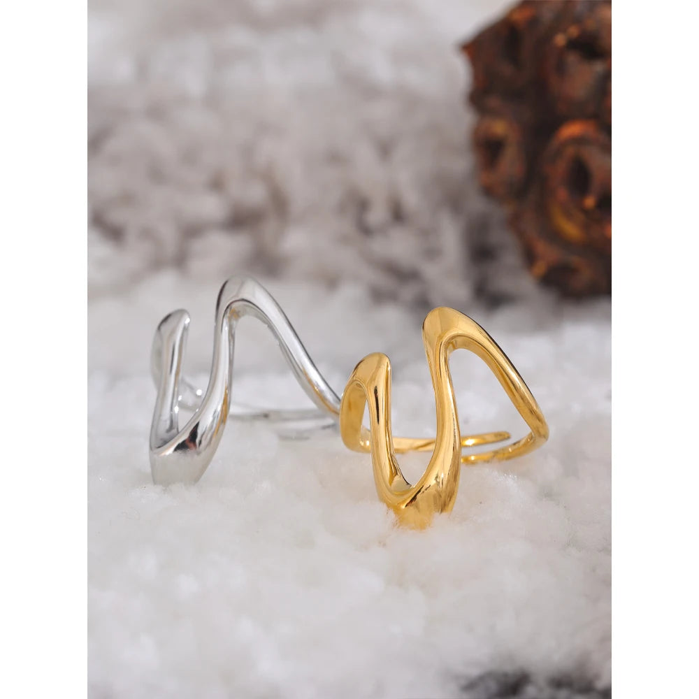 Yhpup Rust Proof Stainless Steel Metal U Shape Fashion Minimalist Adjustable Ring Fashion Jewelry Accessories Real Gold Plated