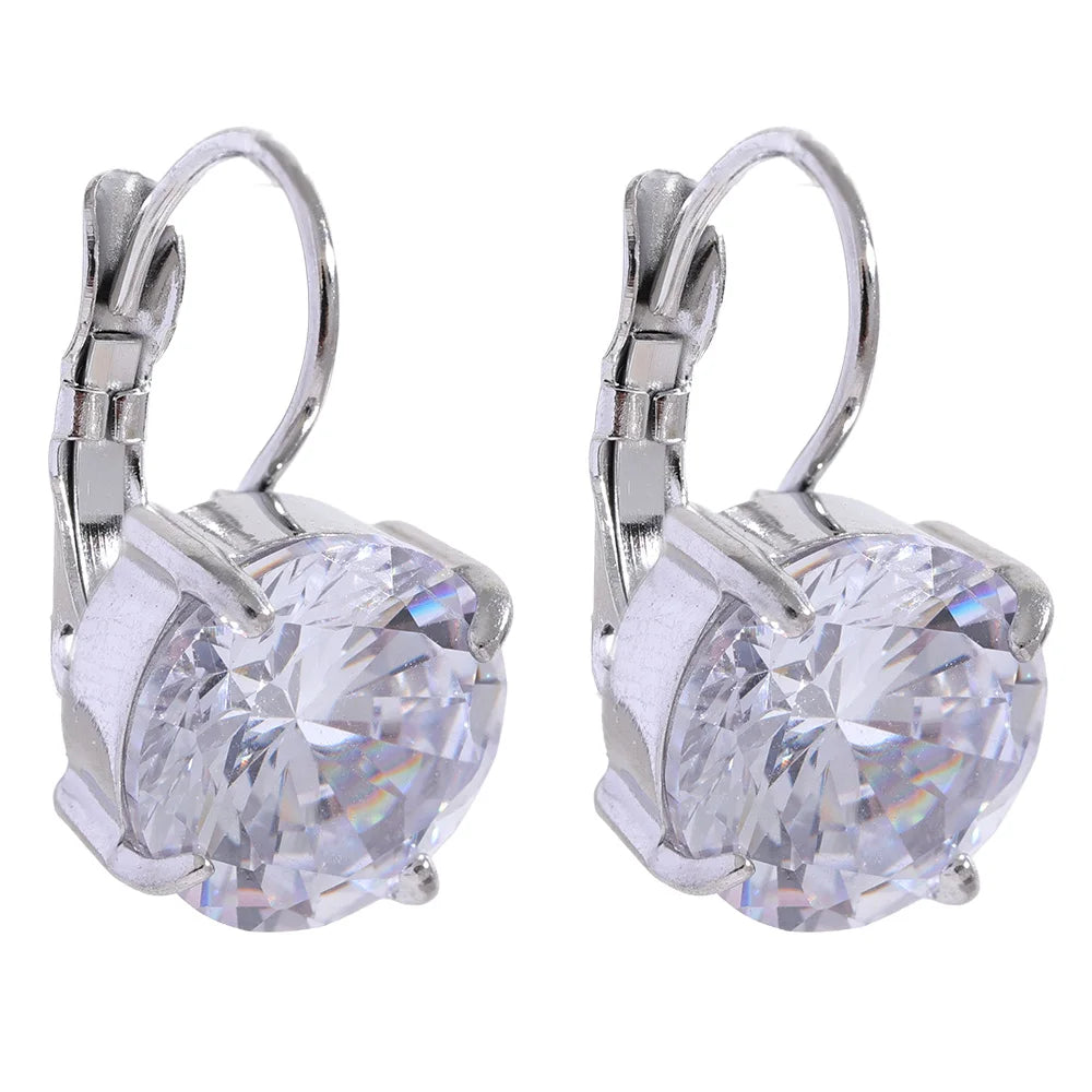 Yhpup Luxury Colorful Shiny AAA Cubic Zirconia Stainless Steel Round Ear Clasp Hoop Earrings Wedding Party Gift Delicate Jewelry