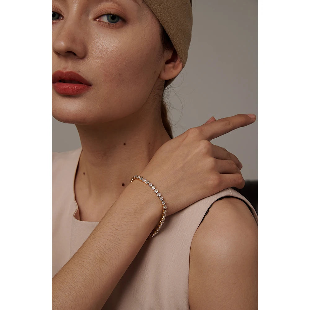 Yhpup Stainless Steel Cubic Zirconia Tennis Chain Bracelet for Women Luxury Charm Bling AAA Bangle Bracelet Bijoux Femme Gift