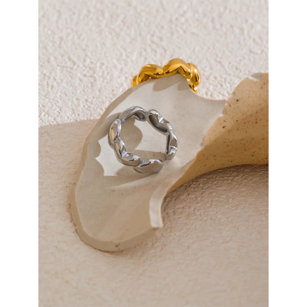 Yhpup 7# 18K PVD Plated Metal Heart Love Casting Open Ring Gold Silver Color Stainless Steel Popular Fashion Jewelry for Women