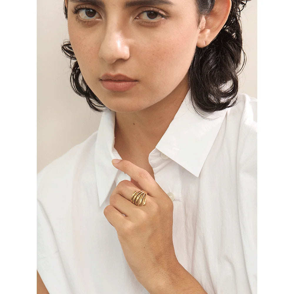 Yhpup Stainless Steel Layered Fashion Finger Ring Water Resistant Metal Chic 18K Gold Platinum PVD Plated Daily Jewelry