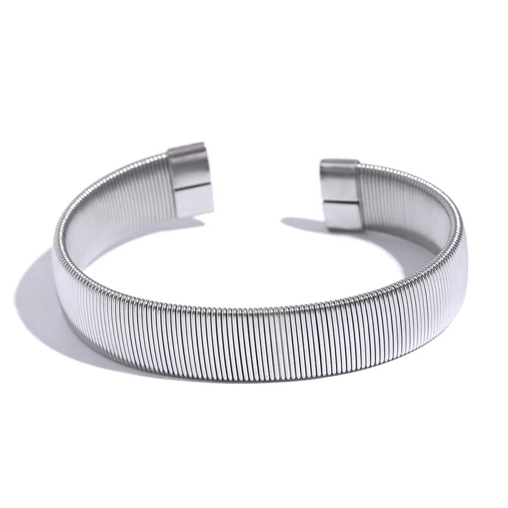 Yhpup 13mm Wide Waterproof Stainless Steel Metal Texture Open Cuff Bracelet Bangle Personalized Women Jewelry Bijoux Gala Gift
