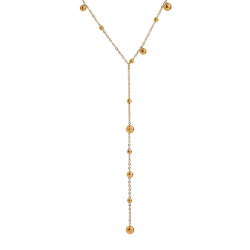 Yhpup Stainless Steel Bead Long Pendant Necklace Minimalist 18 K PVD Plated Metal Collar Fashion Jewelry бижутерия Party Gift