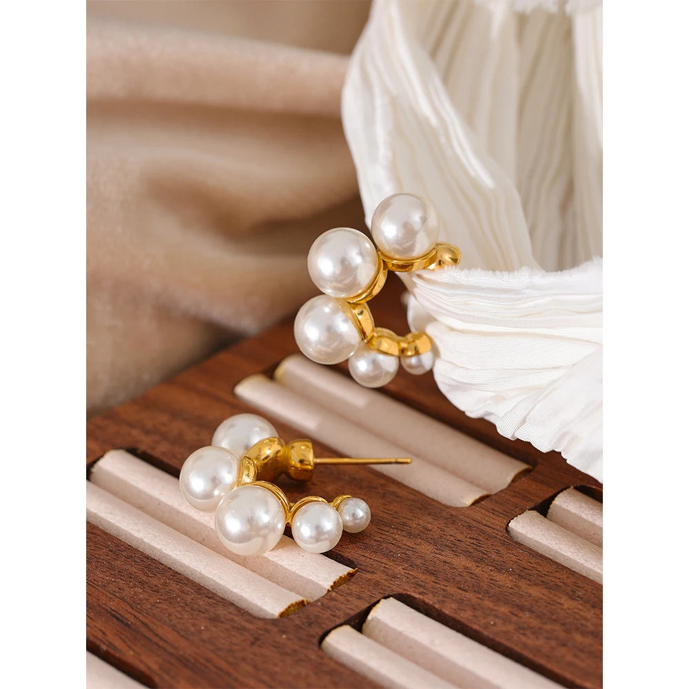 Yhpup Stainless Steel Minimalist Elegant Imitation Pearl Earrings Charm Sweet Romantic 18k Gold Color Women Fashion Jewelry Gift