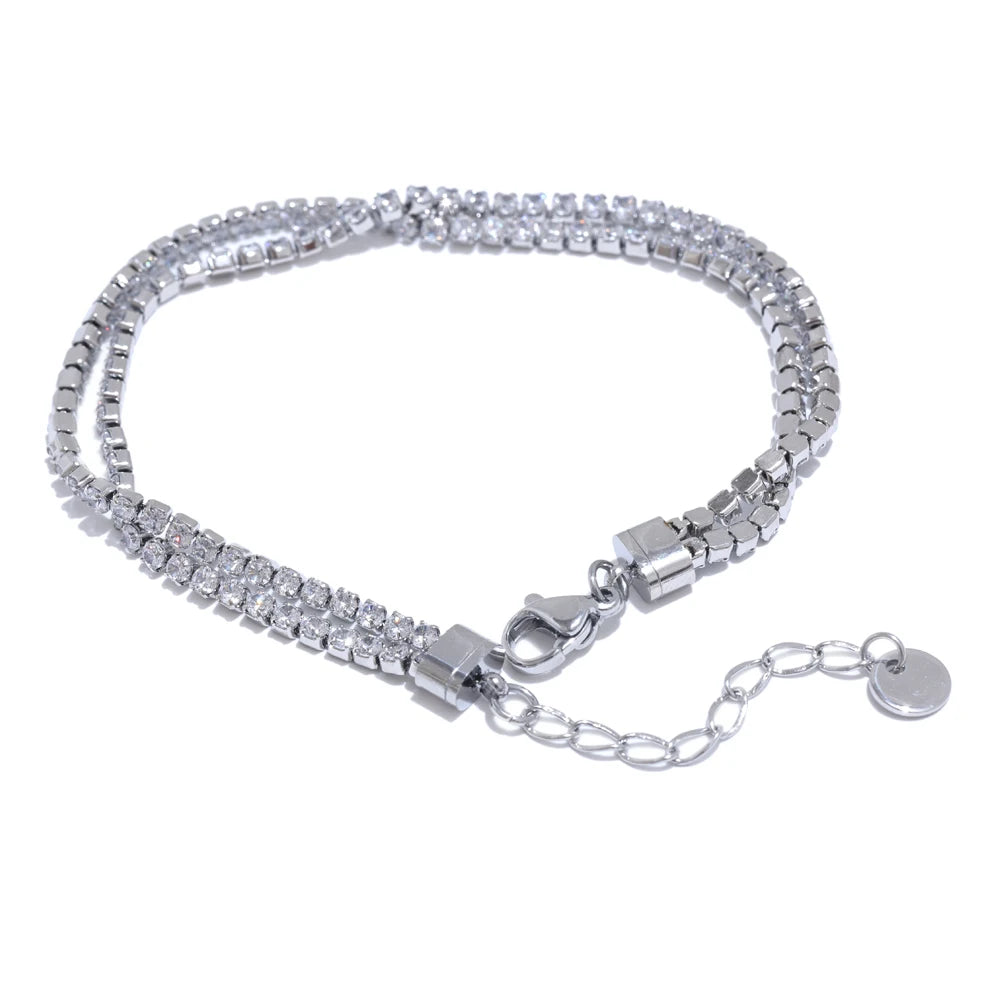 Yhpup Stainless Steel Shiny Cubic Zirconia Bracelet with Extended Chain Adjustable Wrist Gold Platinum Color Jewelry Waterproof