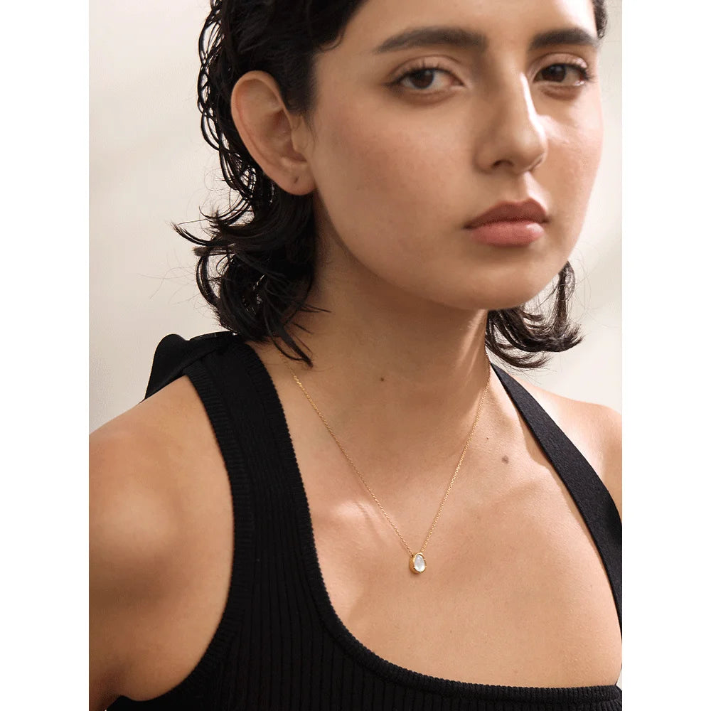 Yhpup 316L Stainless Steel Natural Stone Exquisite Shell Pendant Necklace for Women Chic Waterproof Metal Stylish Collar Jewelry