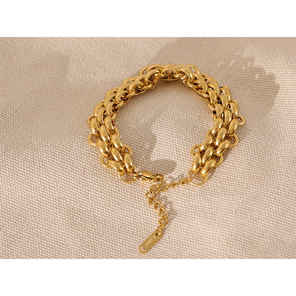 Yhpup Stainless Steel 18k Gold Plated Metal Width Cuban Chain Adjustable Charm Bracelet Bangle Fashion Statement Trendy Jewelry