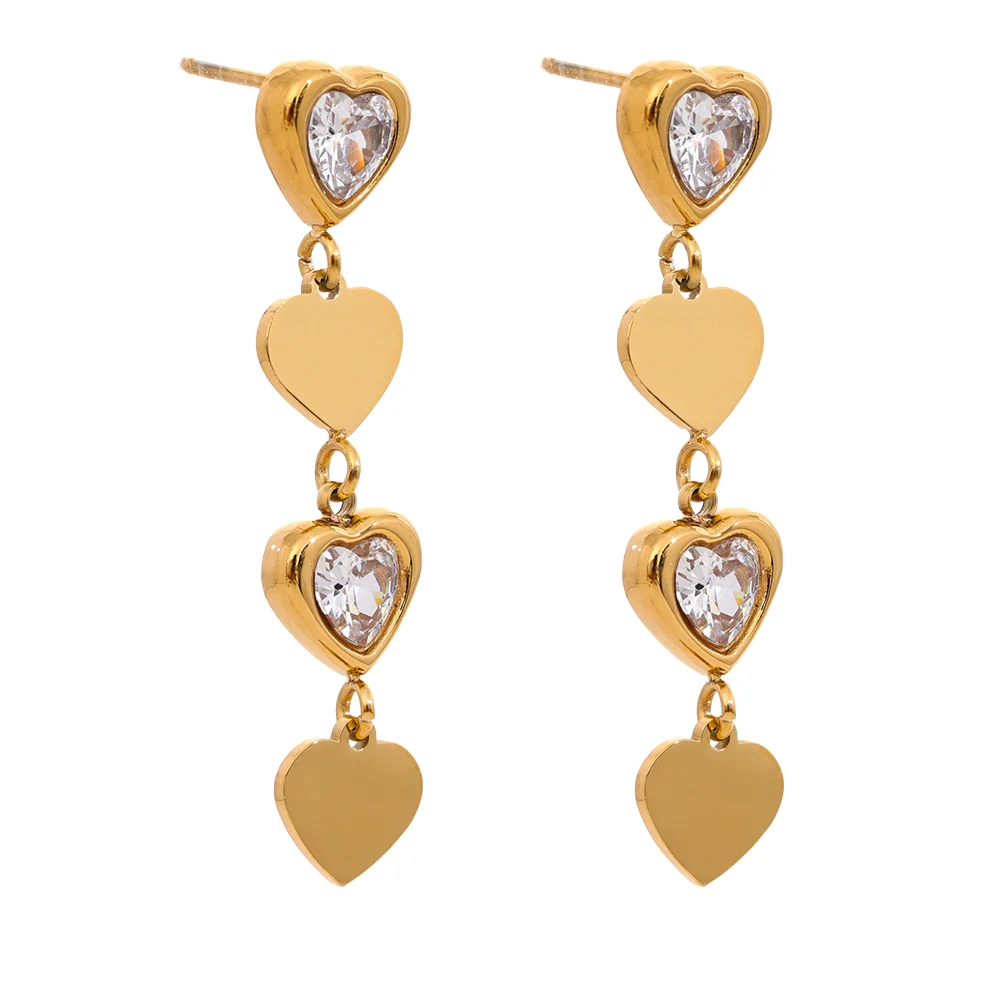 Yhpup Green Pink White Cubic Zirconia Stainless Steel Heart Drop Dangle Earrings Trendy Daily Fashion Korean Jewelry for Women