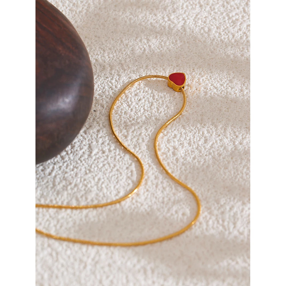 Yhpup Exquisite Handmade Polished Jewelry 316L Stainless Steel Red Enamel Small Heart Love Chic Necklace Fashion Charm Romantic