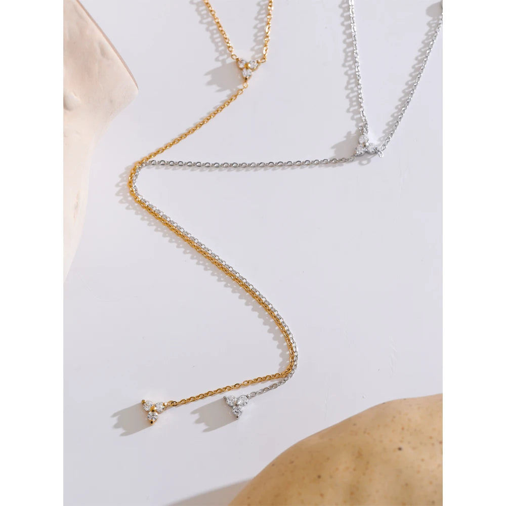 Yhpup High Quality Stainless Steel Bling Cubic Zirconia Long Thin Chain Necklace Fashion Recommend Jewelry Tarnish Resistant