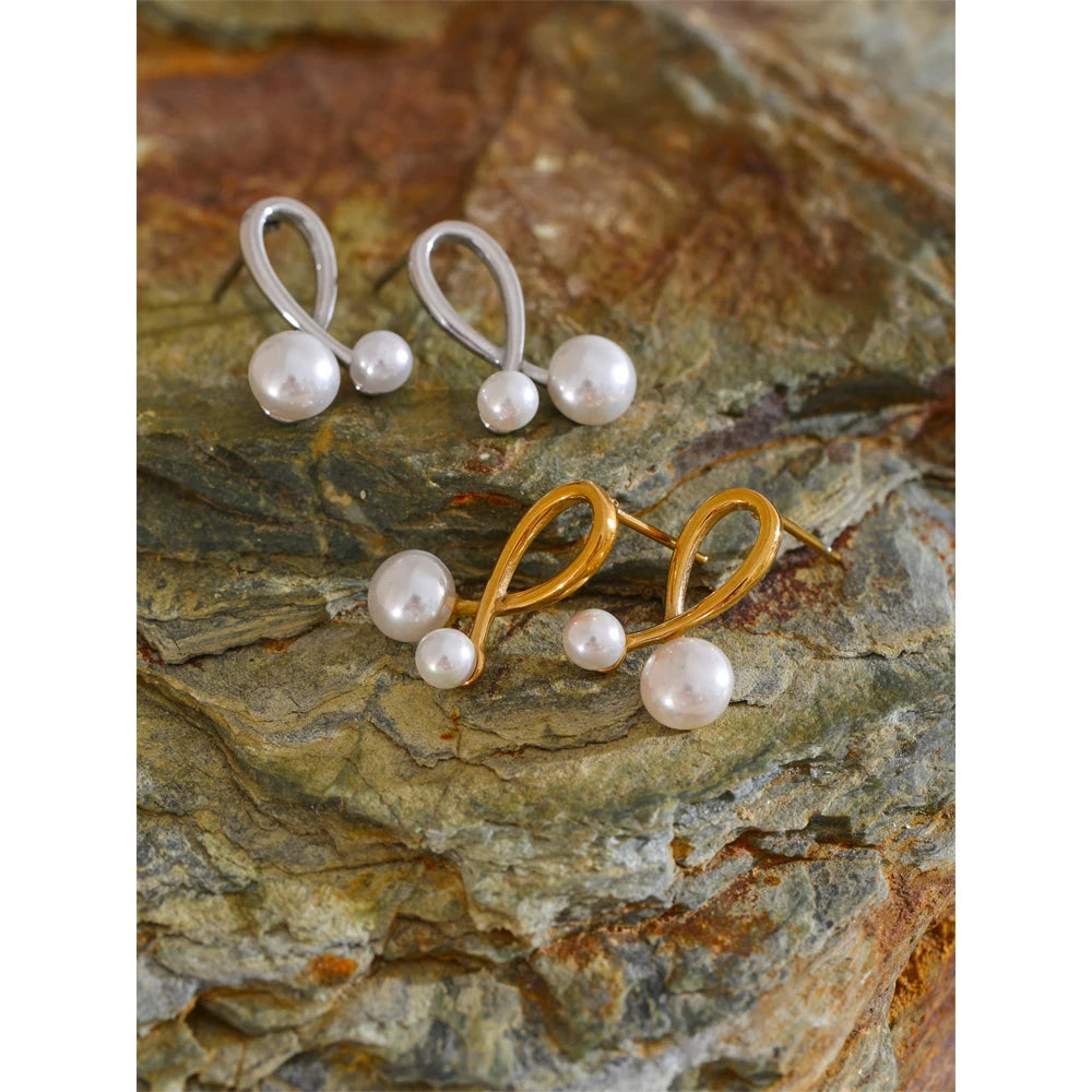 Yhpup Chic Daily Fashion Stainless Steel Earrings Korean Waterproof Smooth Imitation Exquisite Accessories Jewelry for Women