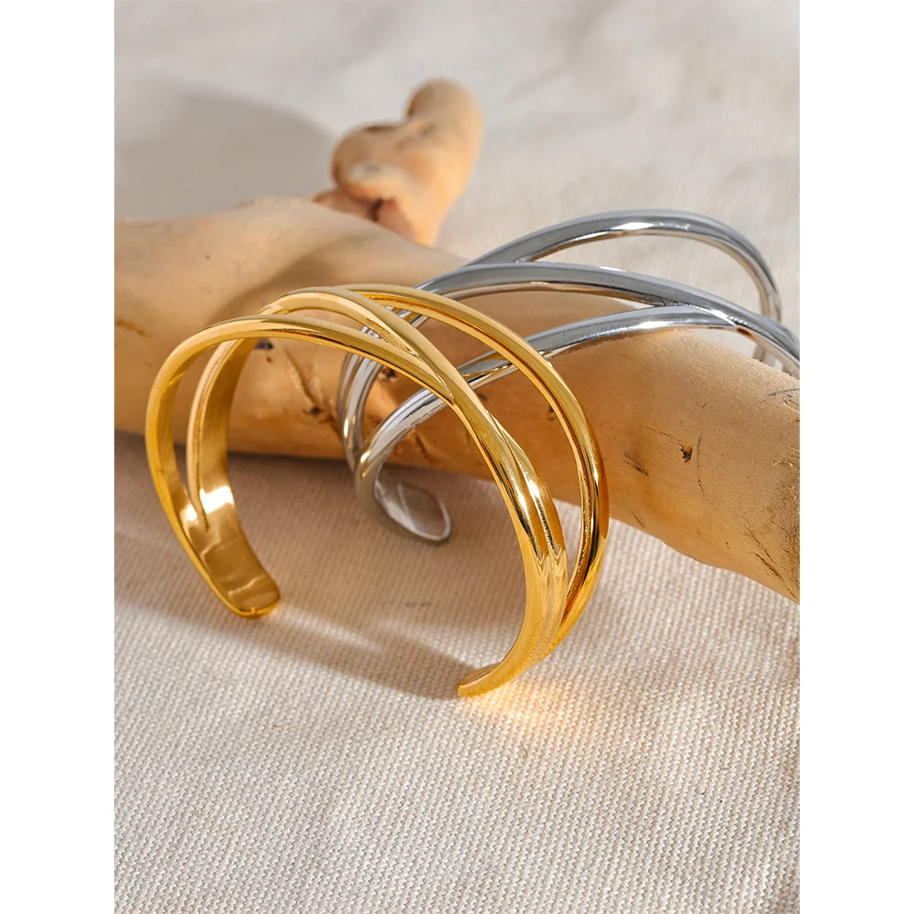 Yhpup Minimalist Stainless Steel Wide Hollow Wrist Bracelet Bangle Personalized High Quality Metal Waterproof Gold Color Jewelry