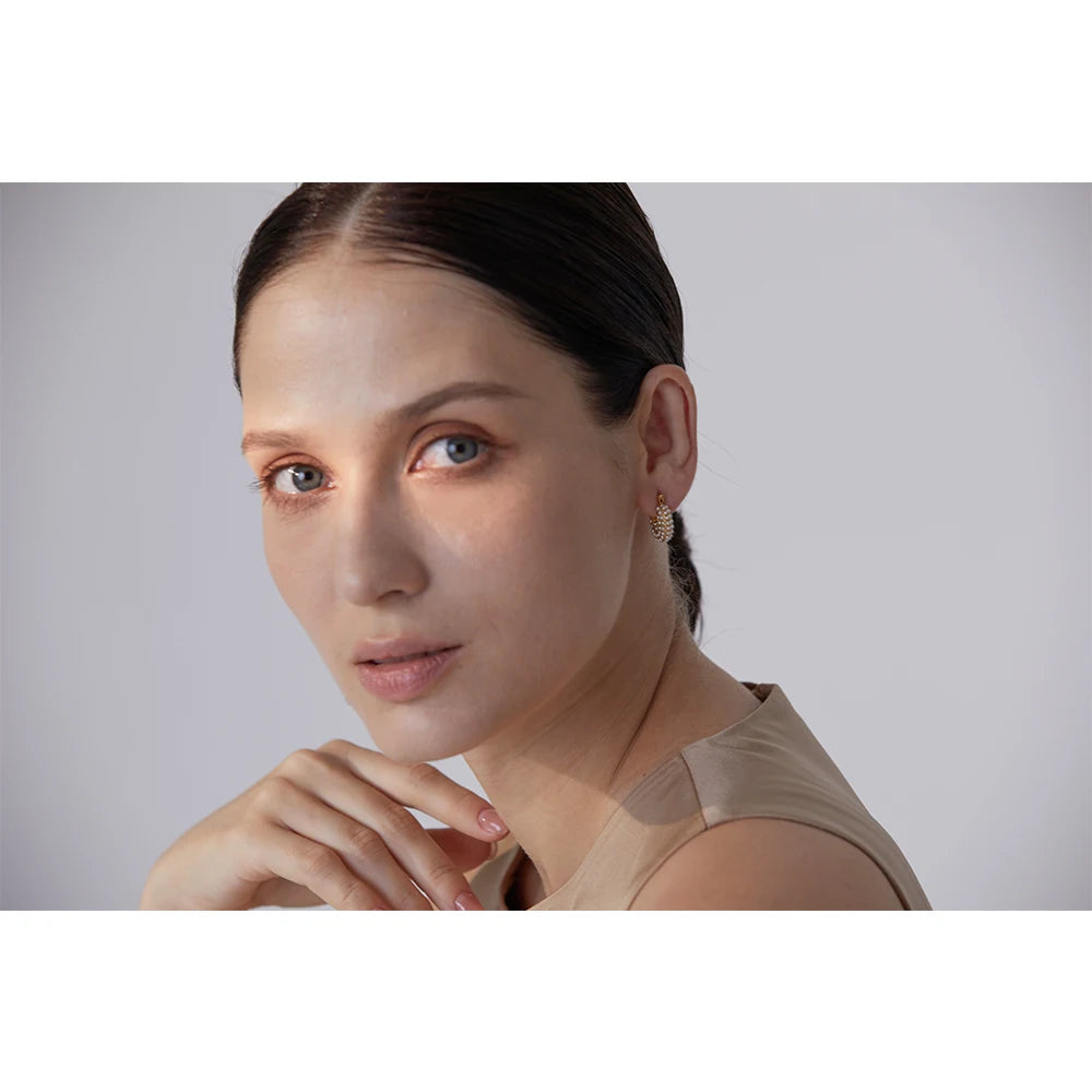 Yhpup Stainless Steel Luxury Small Hoop Earrings Vintage Delicate Imitation Pearls Texture Gold Color Waterproof Fashion Jewelry