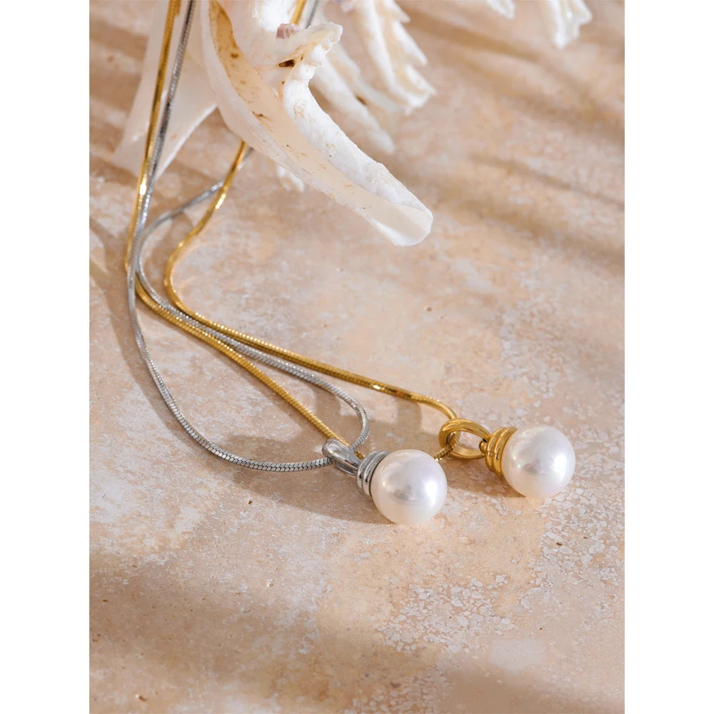 Yhpup Exquisite High Quality Stainless Steel Simulated Pearls Removable Necklace Pendant Waterproof Fashion Daily Jewelry Office