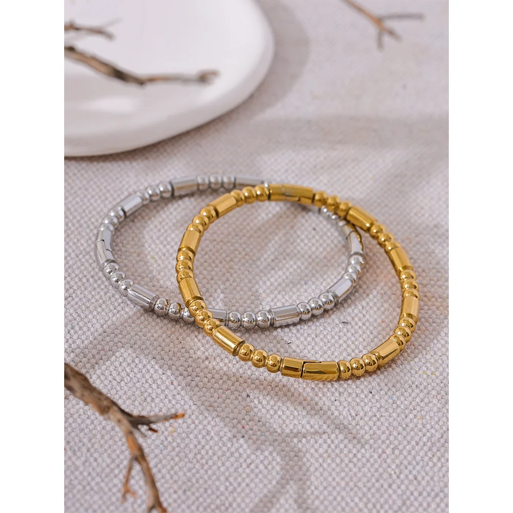 Yhpup 57mm Waterproof Stainless Steel Cast Bead Bracelet Bangle Statement Metal Texture Wrist Jewelry Women's Accessories New