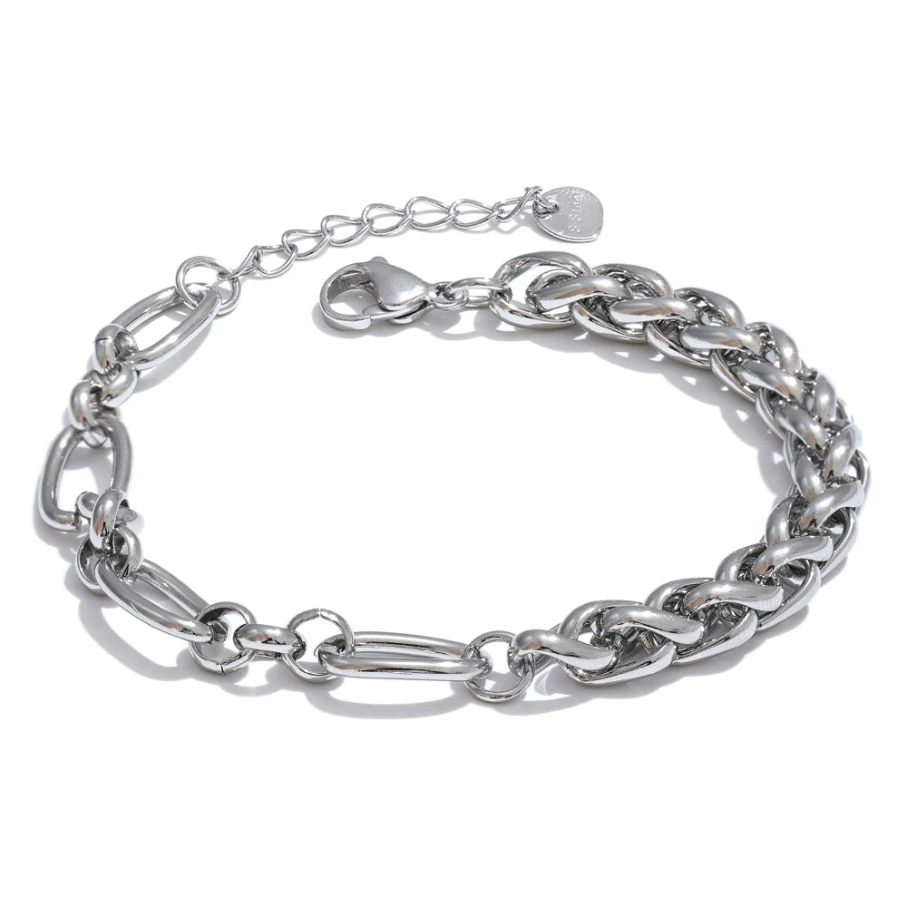 Yhpup Fashion Stainless Steel Metal Chain Statement Bracelet Bangle 18K Gold Waterproof Plated Jewelry Bijoux Femme