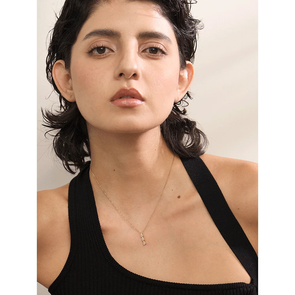 Yhpup Delicate Shiny Cubic Zirconia Water Drop Collar Necklace Pendant Stainless Steel Fashion Sweet Chic Jewelry Gift