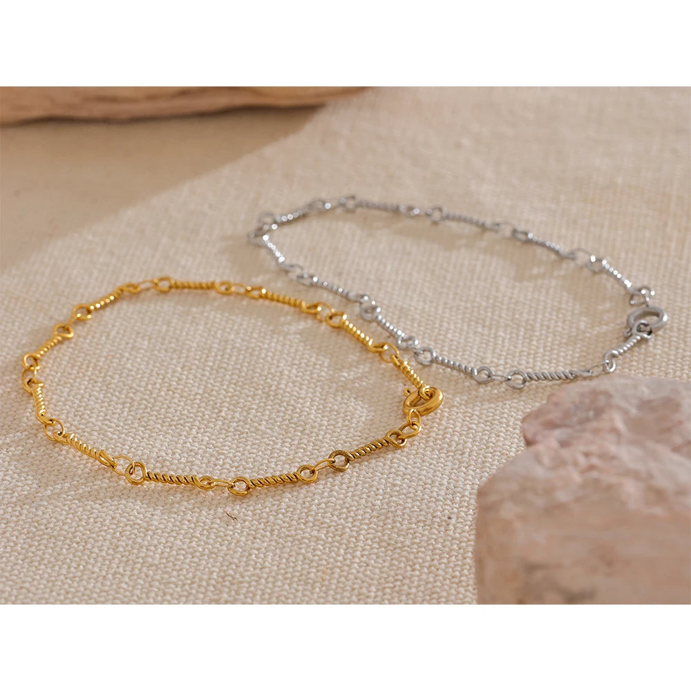 Yhpup Stainless Steel Metal Chic Twisted Handmade Chain Summer Bracelet Bangle 18K PVD Plated Water Resistant Wrist Jewelry Gift