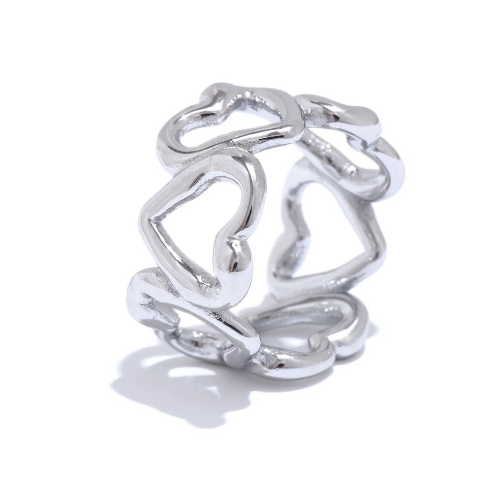 Yhpup Stylish Unique Stainless Steel Heart Love Hollow Ring Water Resistant Metal Attractive Daily Finger Jewellery 202