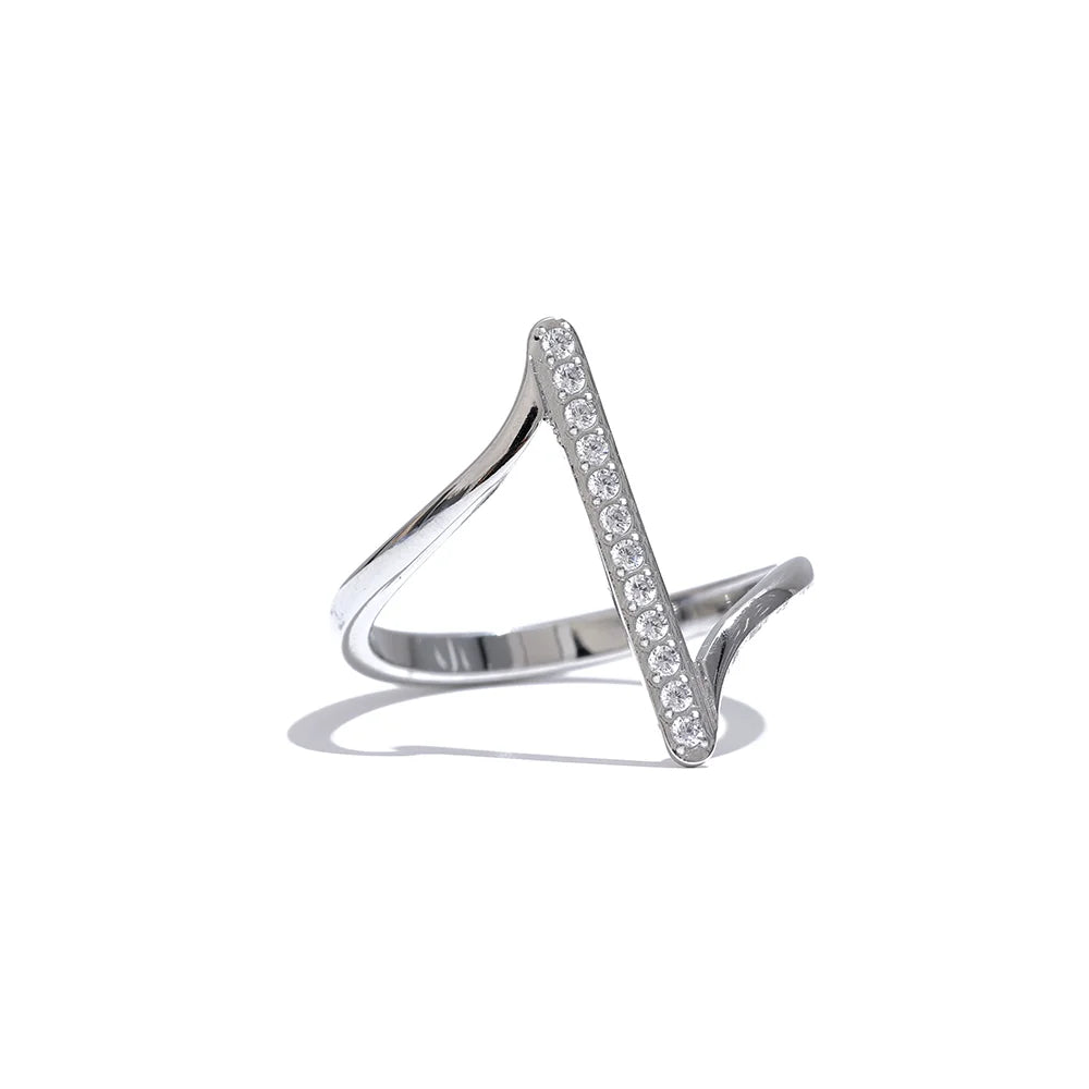 Yhpup Stylish Unique Stainless Steel Geometric Twisted CZ Chic Ring Delicate Shiny Cubic Zirconia Minimalist Daily Charm Jewelry