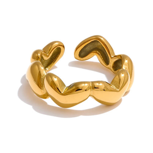Yhpup 7# 18K PVD Plated Metal Heart Love Casting Open Ring Gold Silver Color Stainless Steel Popular Fashion Jewelry for Women