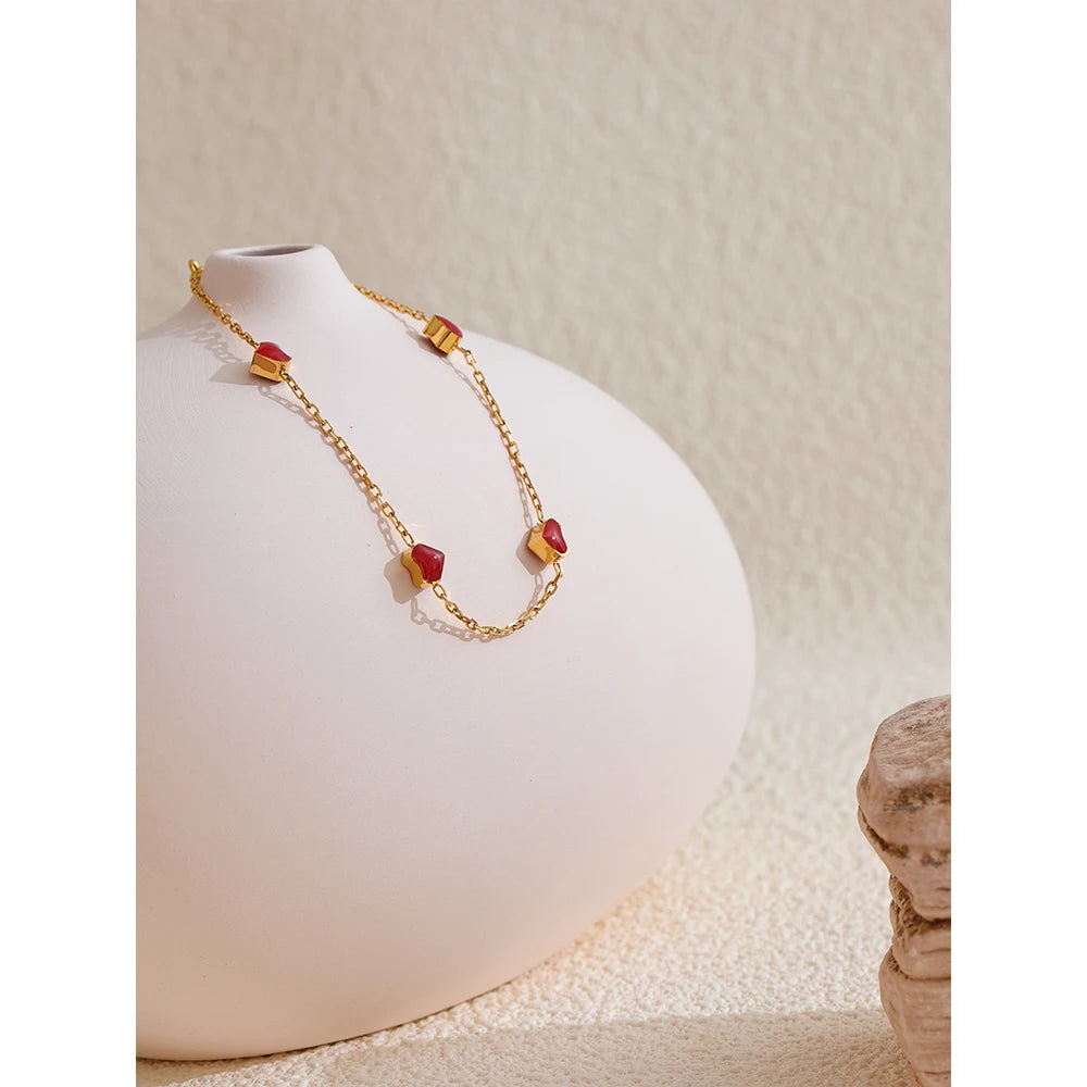 Yhpup Double Side Enamel Heart Chain Chic Bracelet Bangle Gift Stainless Steel Fashion Charm Korean Golden Jewelry Women