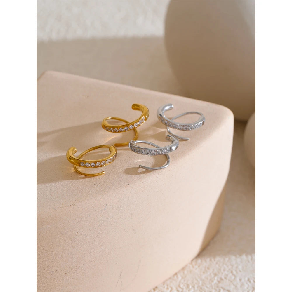 Yhpup Stainless Steel Fashion Tiny Exquisite Cubic Zirconia Twisted Hoop Earrings Waterproof Personality Jewelry for Women New