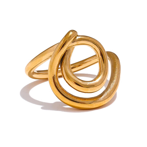 Yhpup Statement 316L Stainless Steel Geometric Line Unusual Ring Gold Color Rust Proof Attractive Fashion Jewelry for Women