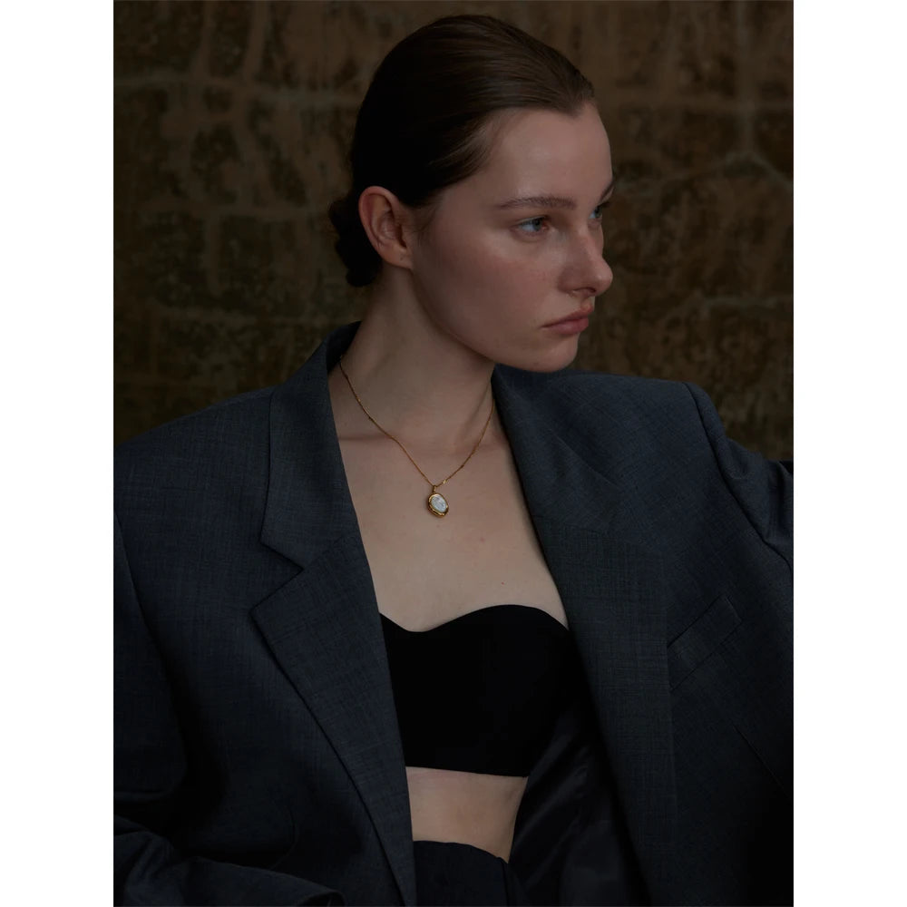 Yhpup 316L Stainless Steel Thicker Natural Shell Chic Pendant Necklace 18K Gold Color High Quality Delicate Collar Jewelry Gift