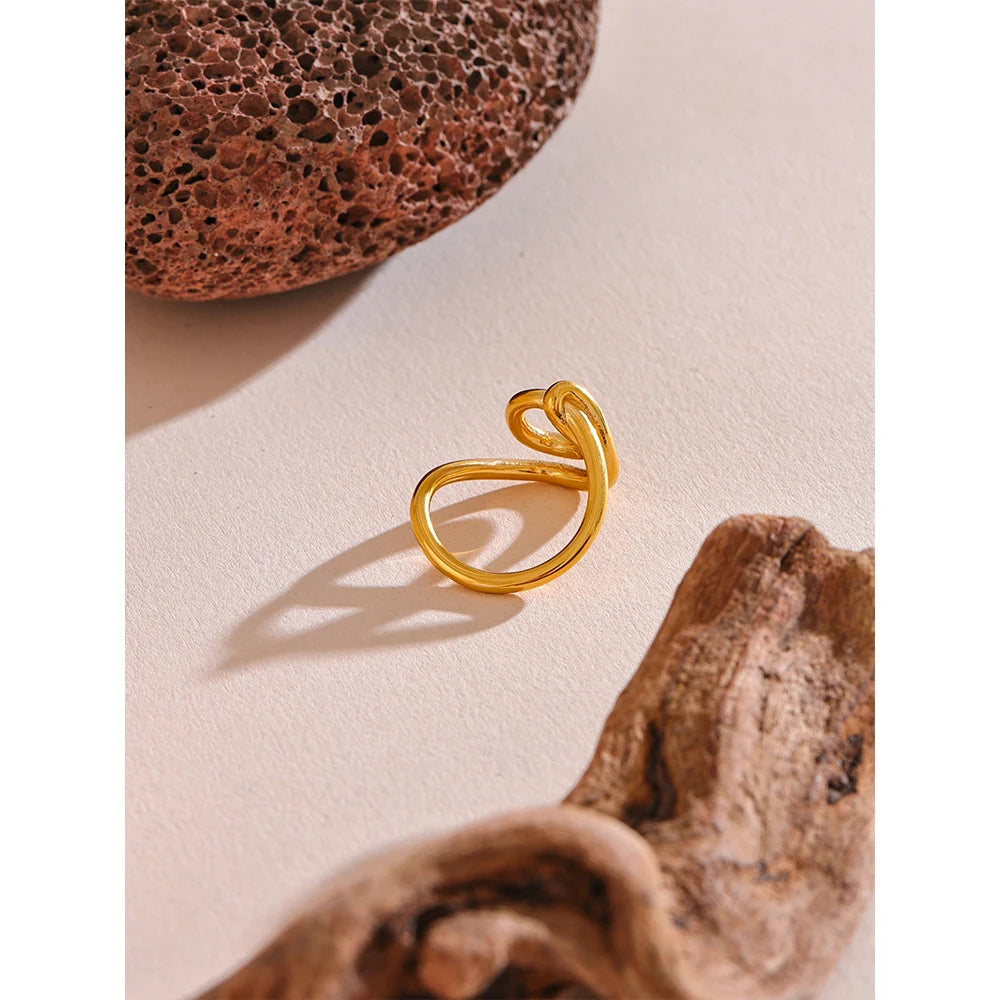 Yhpup Statement 316L Stainless Steel Geometric Line Unusual Ring Gold Color Rust Proof Attractive Fashion Jewelry for Women