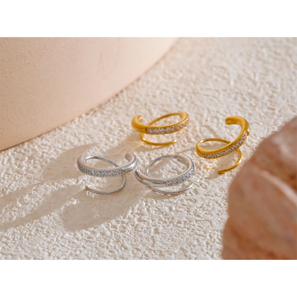 Yhpup Stainless Steel Fashion Tiny Exquisite Cubic Zirconia Twisted Hoop Earrings Waterproof Personality Jewelry for Women New