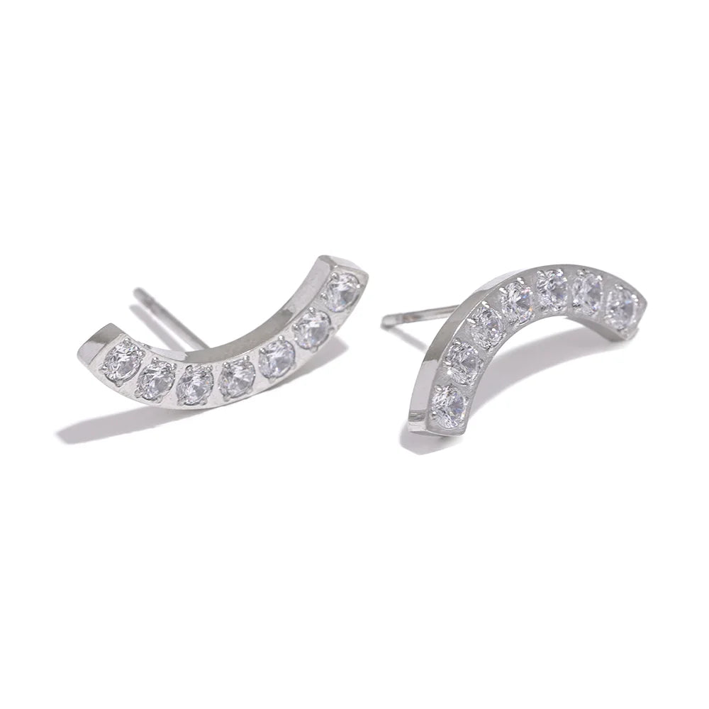 Yhpup Delicate Shiny Cubic Zirconia Stainless Steel Fashion Stud Earrings Minimalist 18K PVD Plated Unisex Jewelry Men Women