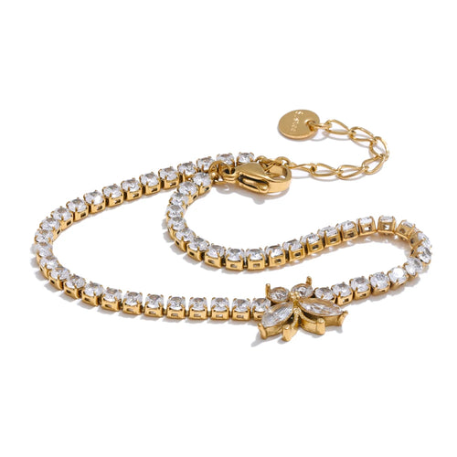 Yhpup High-Grade Accessories Bling Cubic Zirconia Butterfly Bracelet Bangle Gold Silver Color Stainless Steel Delicate Jewelry