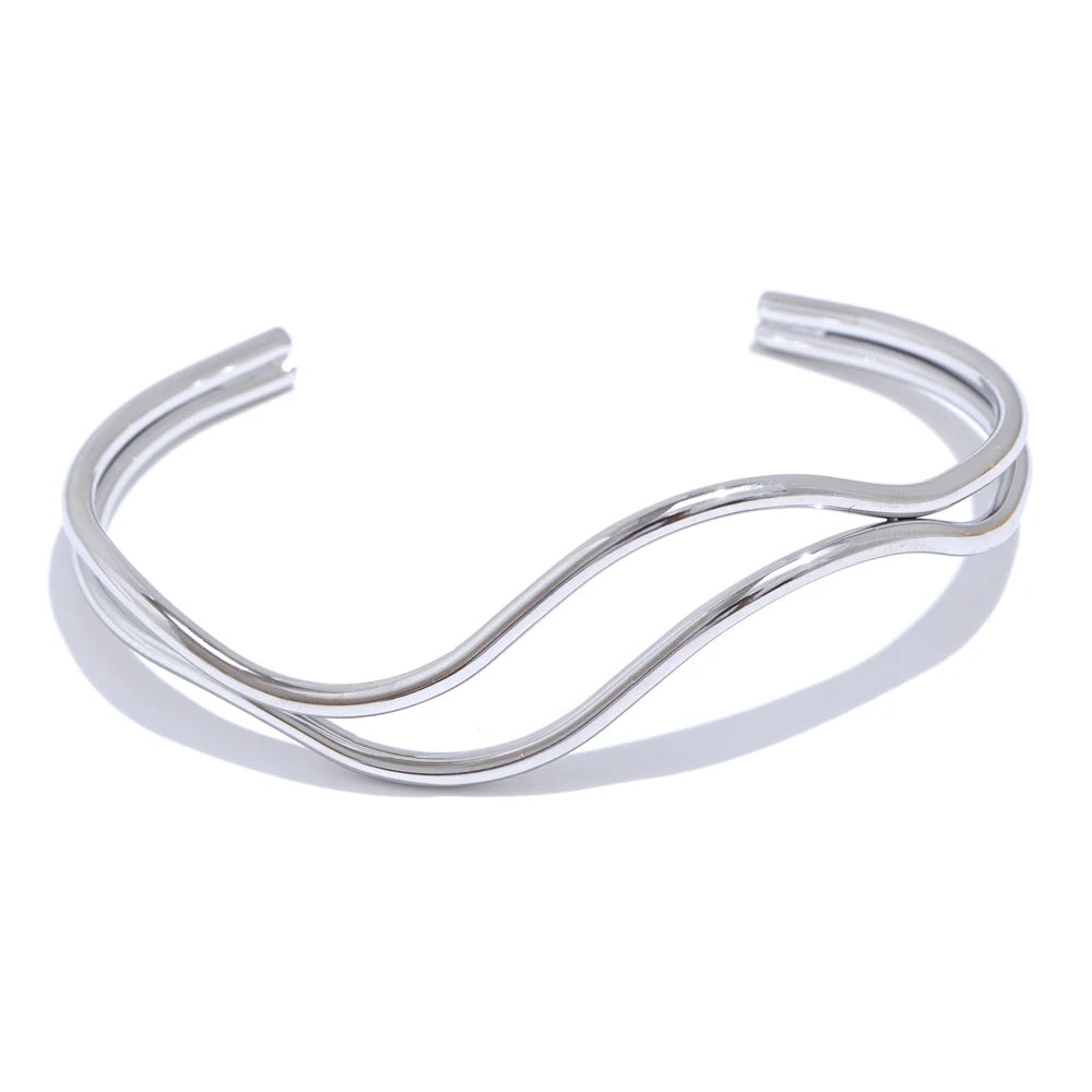 Yhpup New Unique Stainless Steel Double Layer Hollow Adjustable Cuff Bracelet Bangle Minimalistic Wrist Charm Jewelry Gift