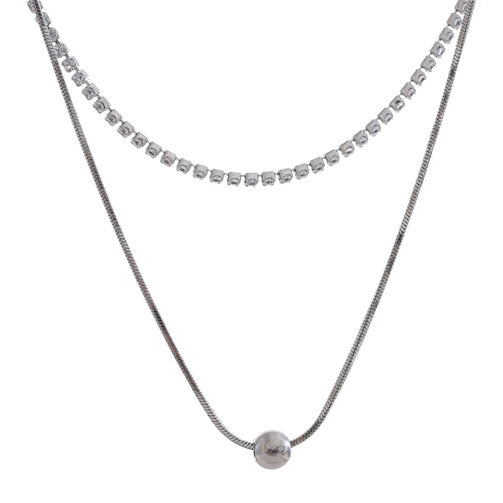 Yhpup Bling Cubic Zirconia Double-Layer Chain Stylish Necklace Exquisite Collar Jewelry Gold & Platinum Color Plated for Women
