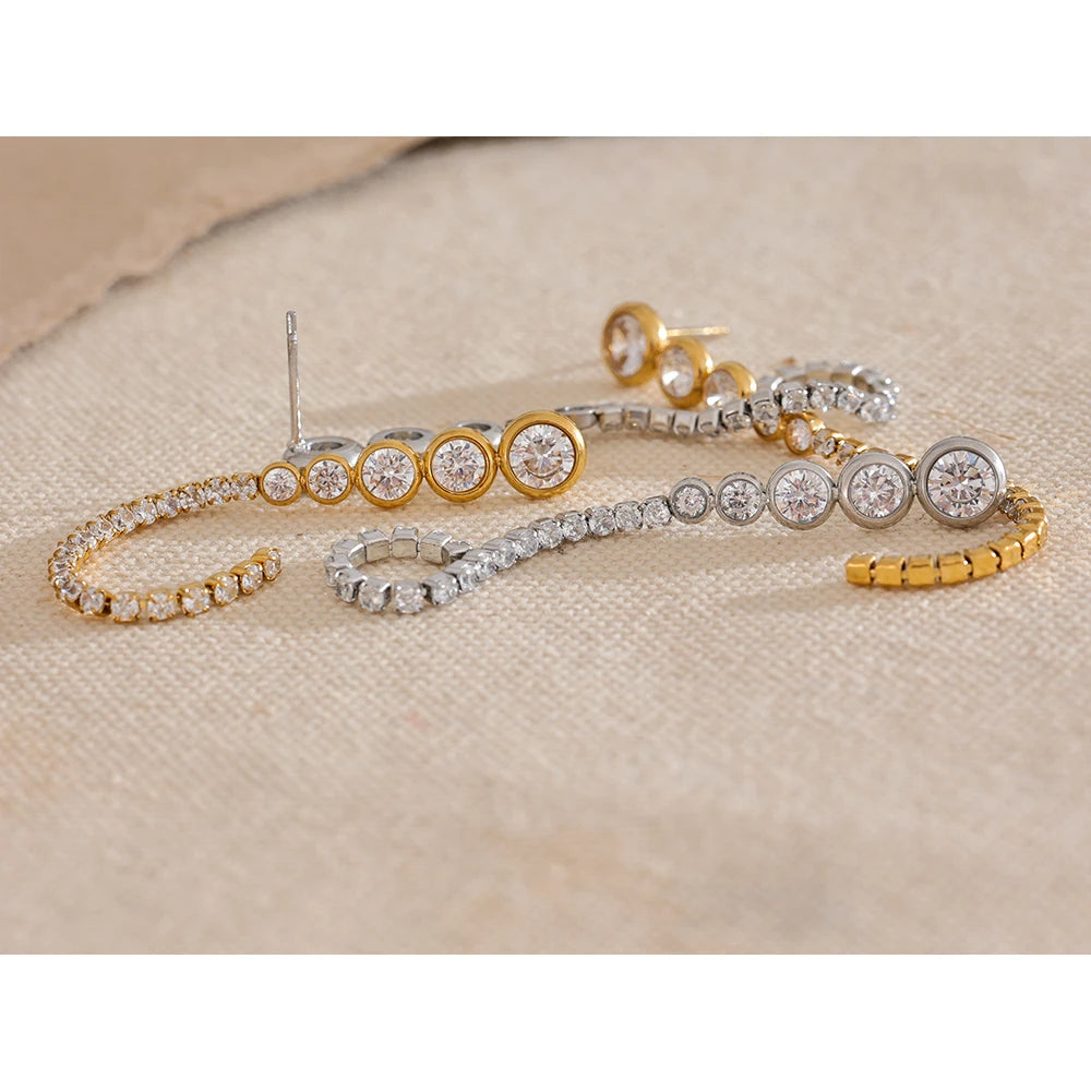 Yhpup Exquisite Bling Cubic Zirconia CZ Long Chain Hanging Earrings New Stainless Steel Delicate Waterproof Party Drop Jewelry