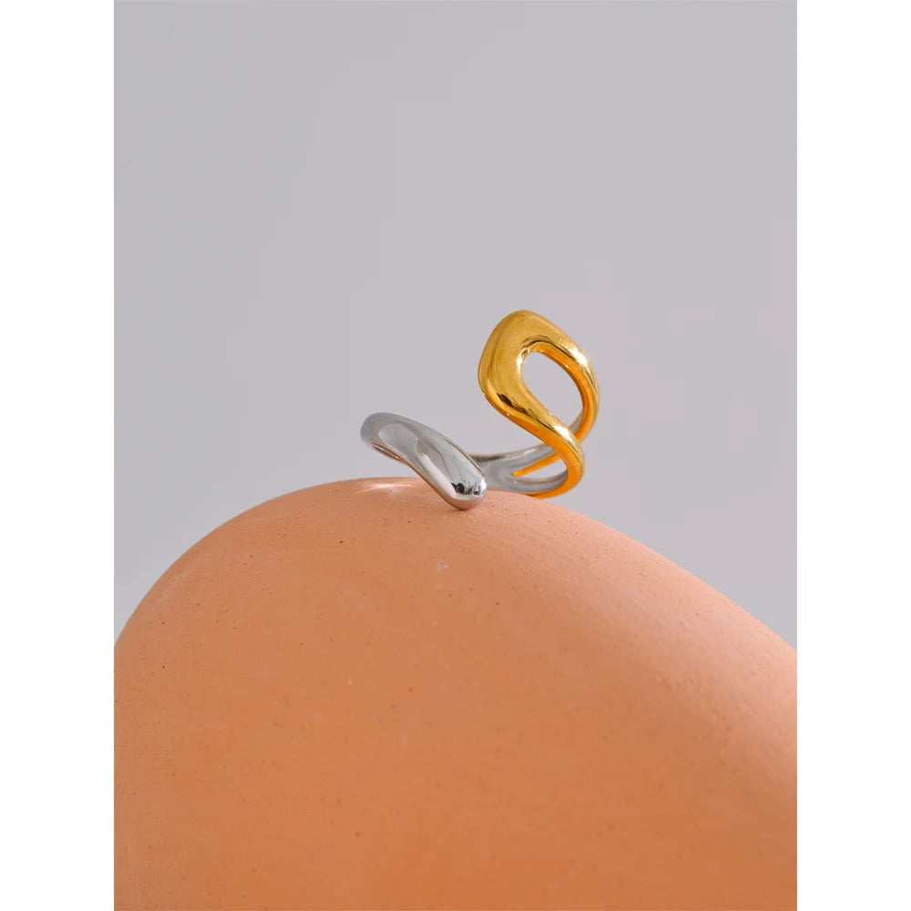 Yhpup Stainless Steel Geometric Hollow Adjustable Double Color Ring Waterproof Finger Jewelry Wholesale Gift