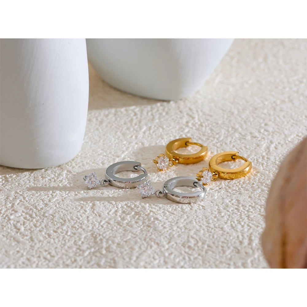 Yhpup Fashion Stainless Steel Shiny Zirconia Drop Hoop Earrings Delicate Daily Charm Jewelry Wholesale 18K PVD Plated