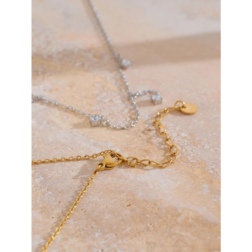 Yhpup Delicate Shiny Cubic Zirconia Drop Collarbone Chain Necklace Fashion Stainless Steel Temperament Delicate Jewelry Women
