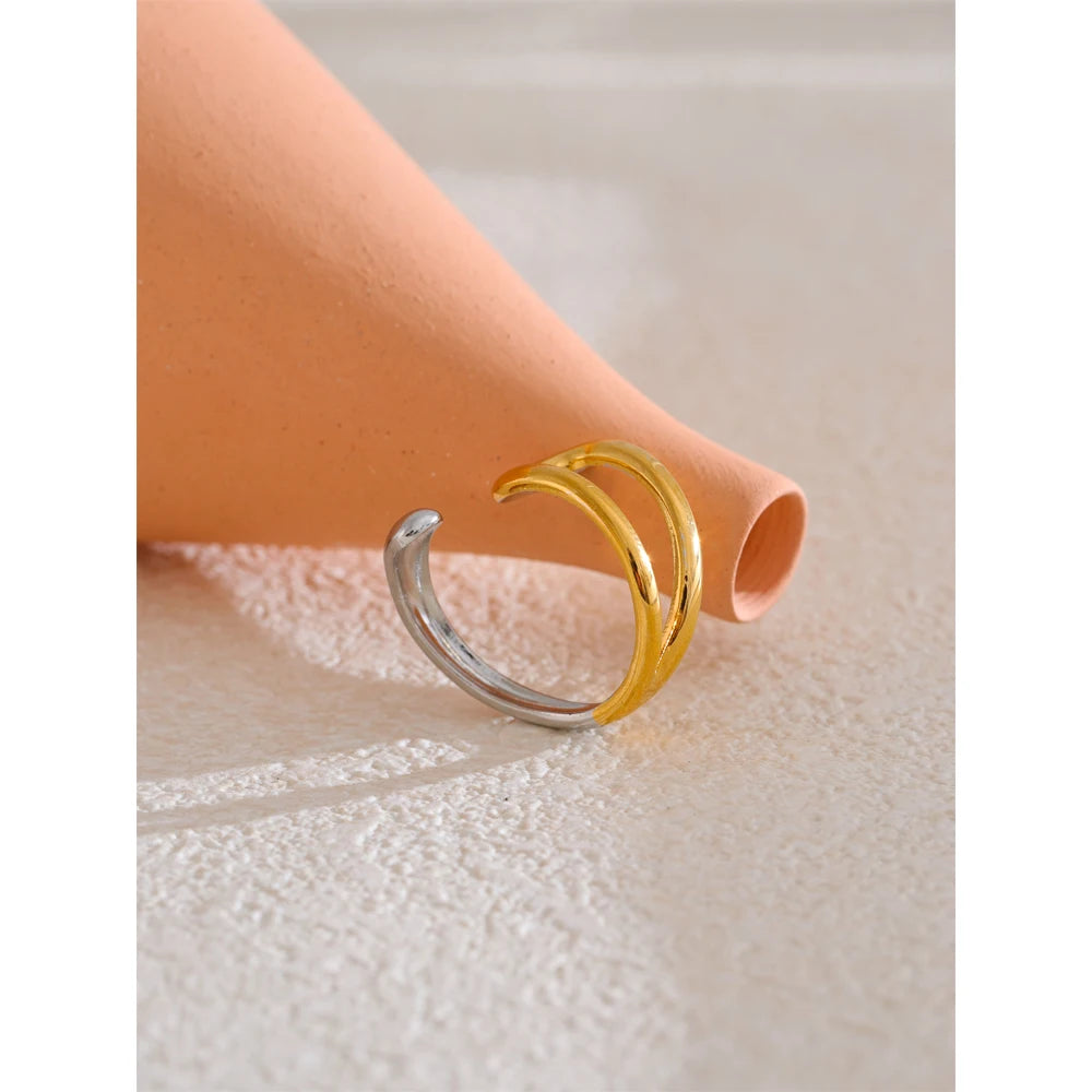 Yhpup Stainless Steel Geometric Hollow Adjustable Double Color Ring Waterproof Finger Jewelry Wholesale Gift