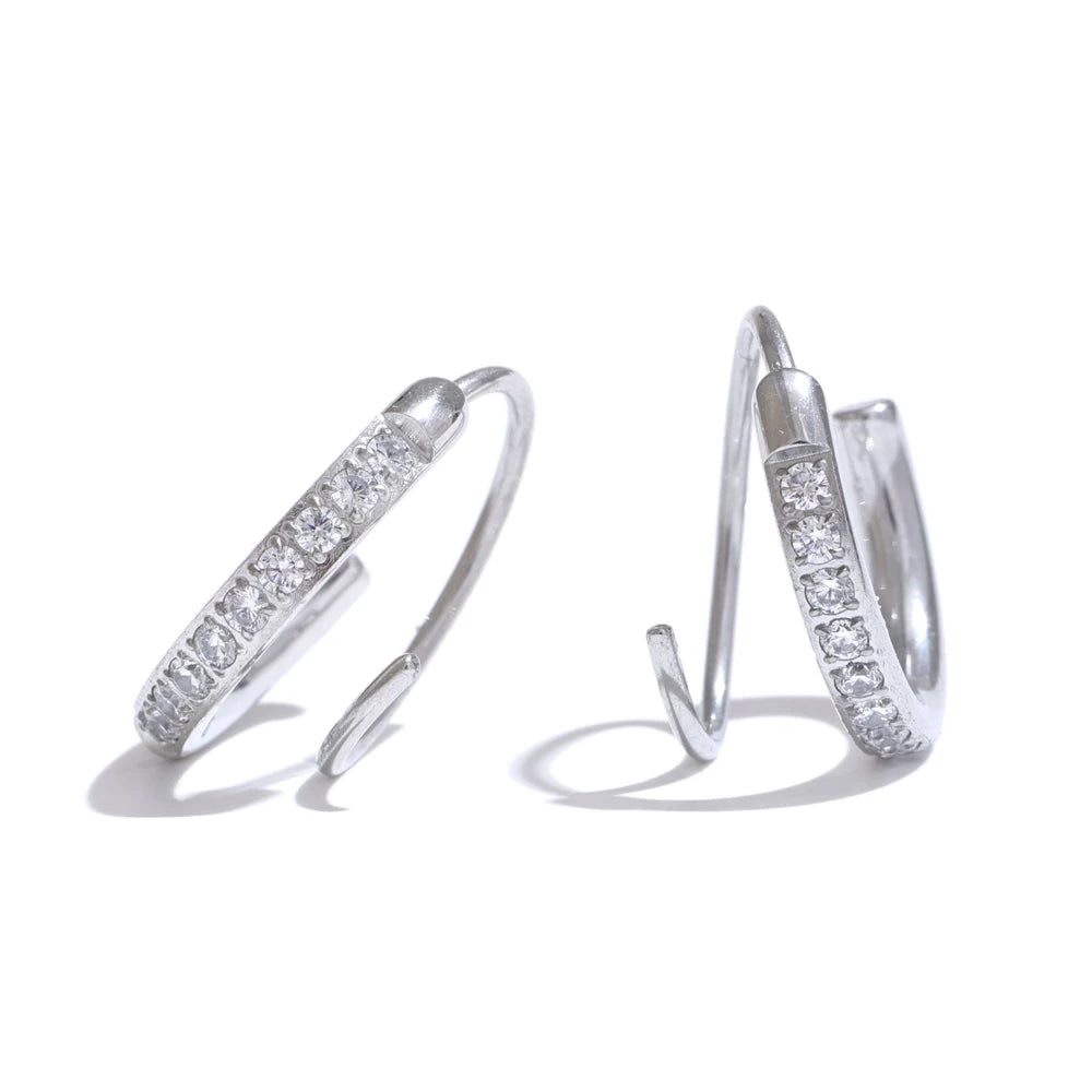 Yhpup Stainless Steel Fashion Tiny Exquisite Cubic Zirconia Twisted Hoop Earrings Waterproof Personality Jewelry for Women New