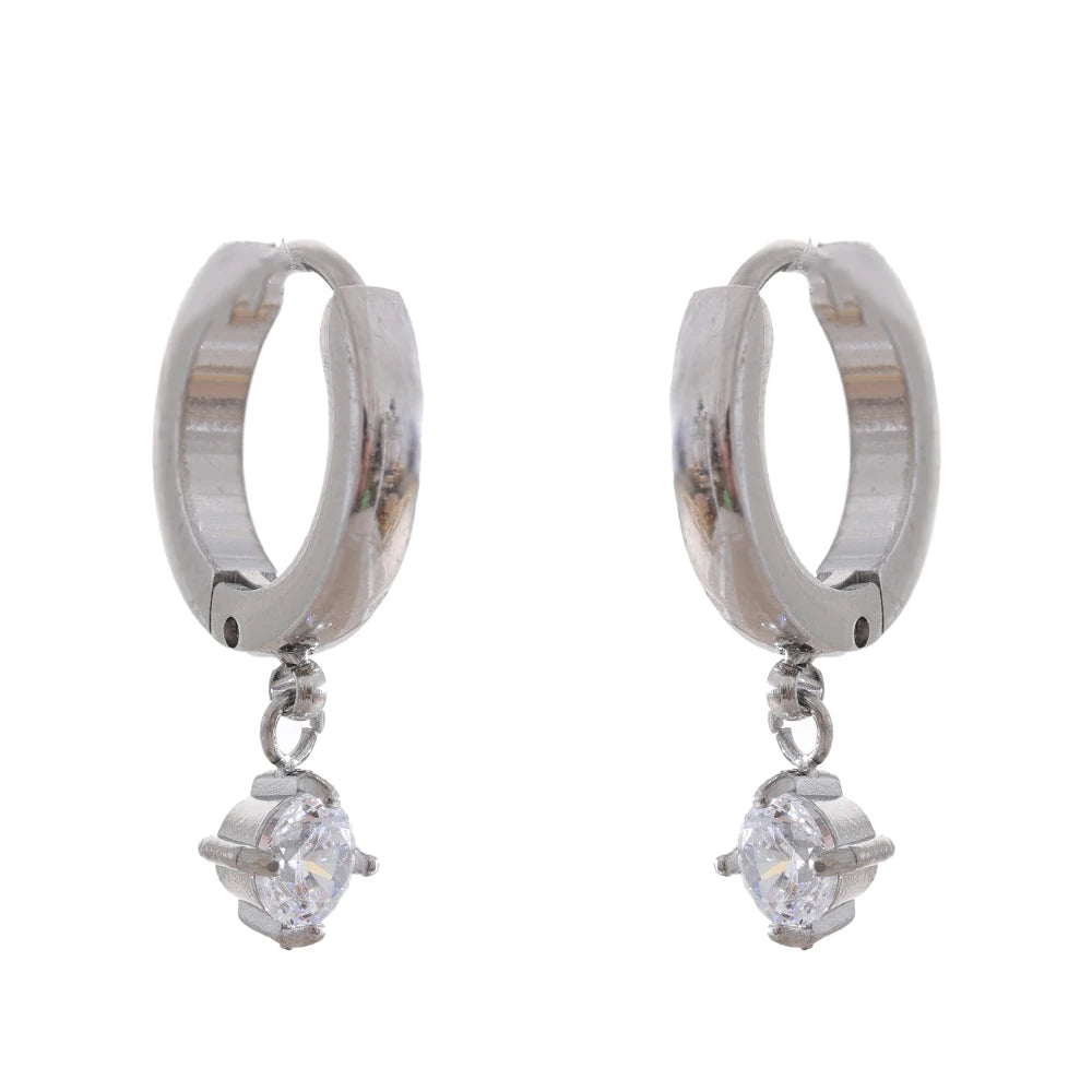 Yhpup Fashion Stainless Steel Shiny Zirconia Drop Hoop Earrings Delicate Daily Charm Jewelry Wholesale 18K PVD Plated