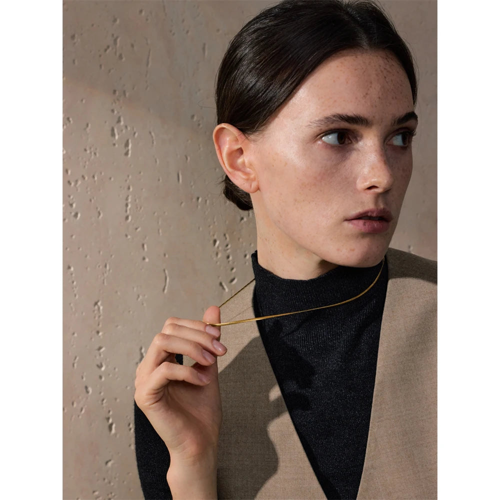 Yhpup 42cm Minimalist Stainless Steel Collarbone Chain Necklace 18K PVD Plated Exclusive Golden Casting Jewelry Accessories Gift