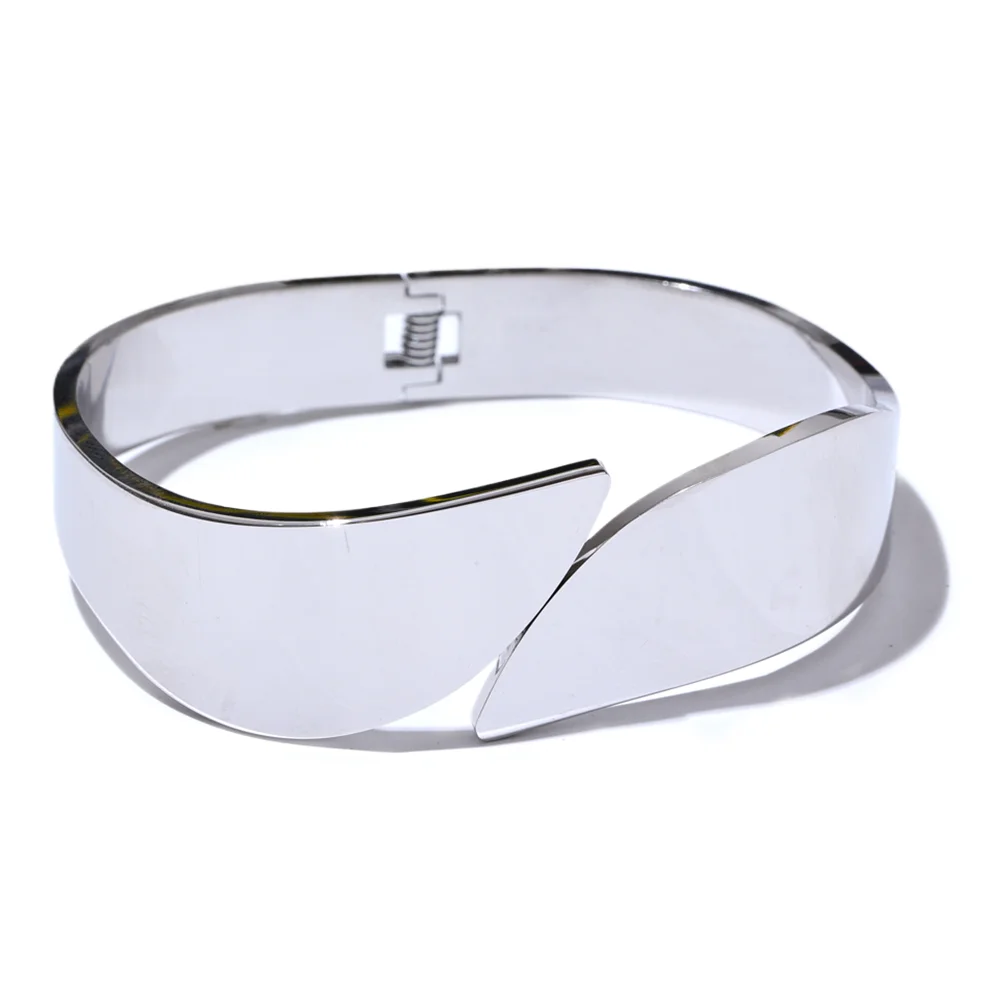 Yhpup New Glossy Smooth Stainless Steel Wide Geometric Bracelet Bangle Metal Texture 18K Gold PVD Plated Waterproof Jewelry