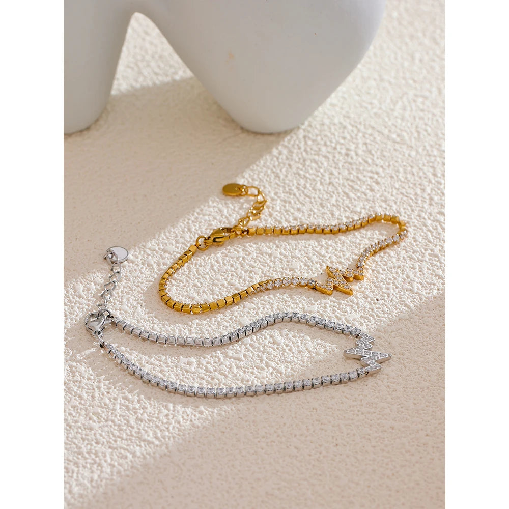 Yhpup Delicate Bling Cubic Zirconia Chain Fashion Bracelet Bangle High-Grade Gold Color 18K PVD Plated Premium Jewelry