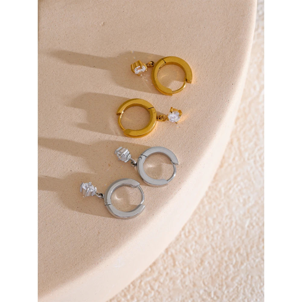 Yhpup Fashion Stainless Steel Shiny Zirconia Drop Hoop Earrings Delicate Daily Charm Jewelry Wholesale 18K PVD Plated