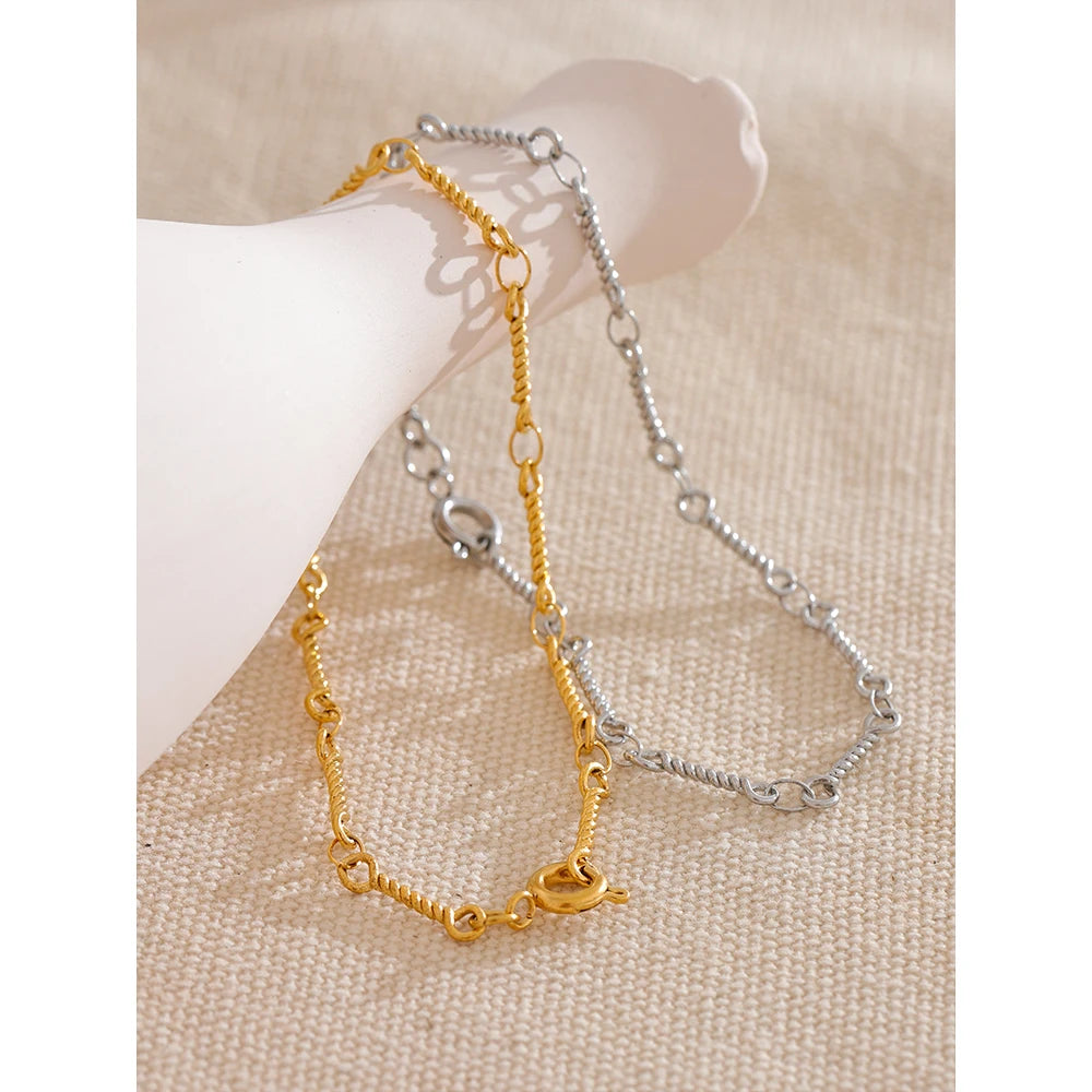 Yhpup Stainless Steel Metal Chic Twisted Handmade Chain Summer Bracelet Bangle 18K PVD Plated Water Resistant Wrist Jewelry Gift