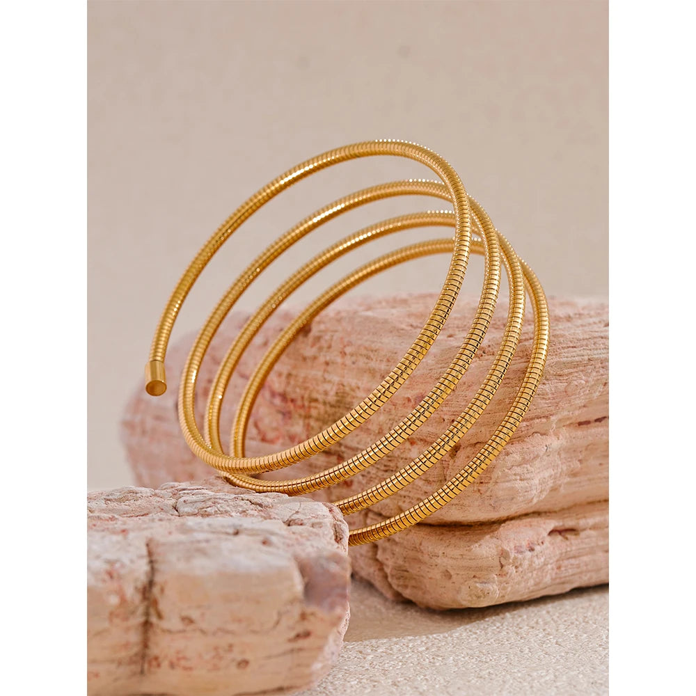 Yhpup Statement Stainless Steel Metal Layered Bracelet Bangle for Women Waterproof Texture High Quality Jewelry Accessories